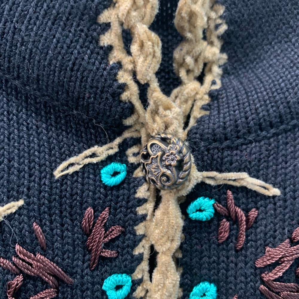WinterSilks Black and Red Cardigan with Blue Accents - Picture 3 of 4